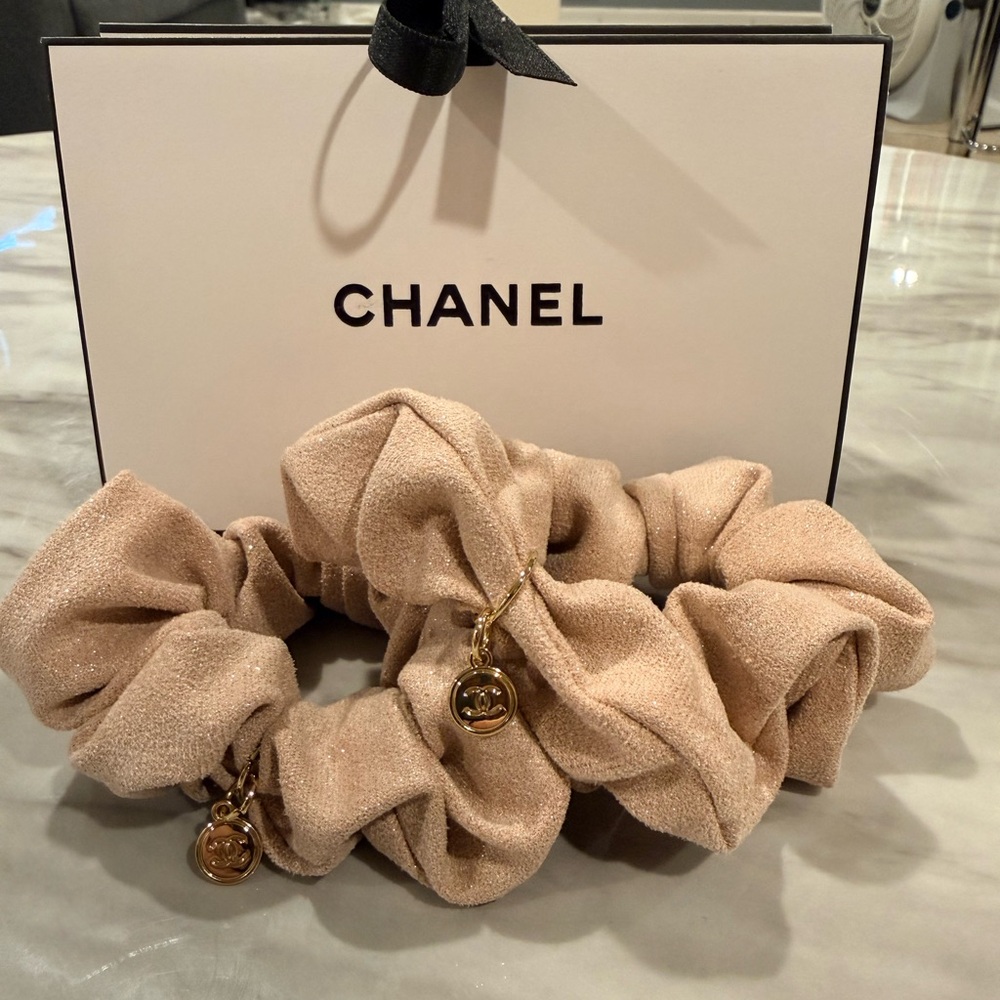 Chanel Beige Hair Ties with Gold Accents